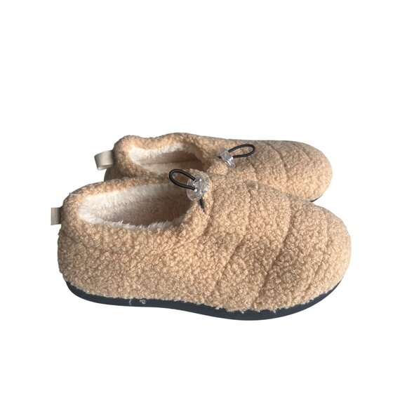 Unisex Sm US 5-6 Tan Fleece-Lined Slippers Adjustable Toggle Closure Non-Slip - Picture 2 of 5